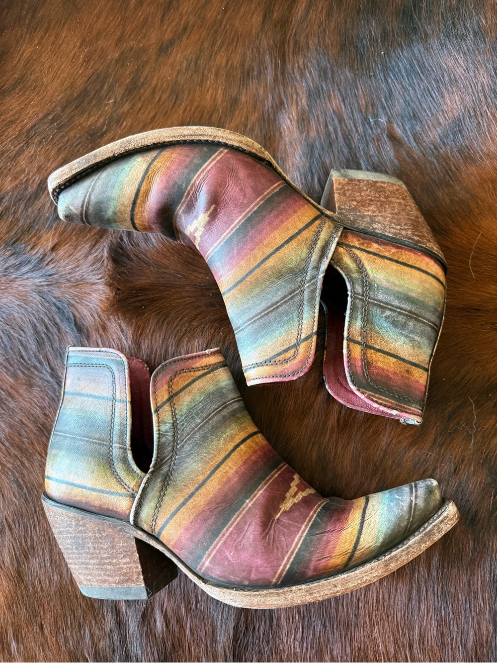 Ariat Striped Leather Ankle Boots in Green, Yellow & Red